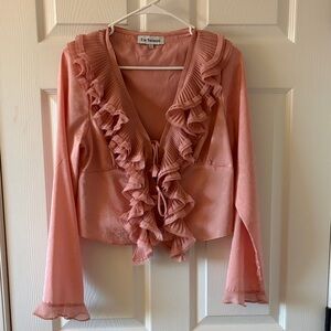 En Saison Dusky Pink Ruffle Tie-Front Blouse